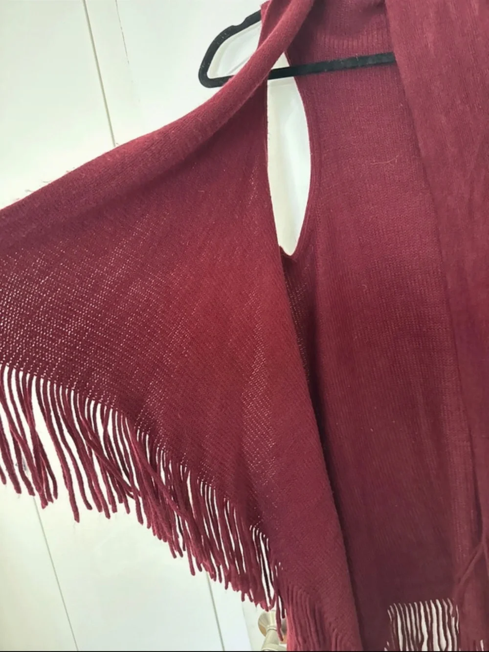 Women's Burgundy Fringe Knit Wrap Vest